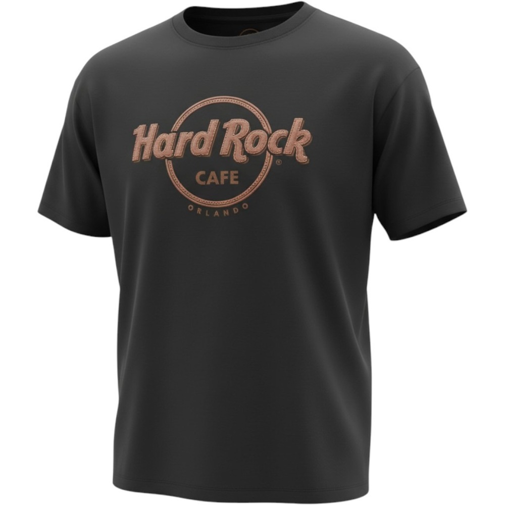 Hard Rock Cafe Orlando Mens Black Graphic Tee Shirt Embossed Logo Size Large NEW